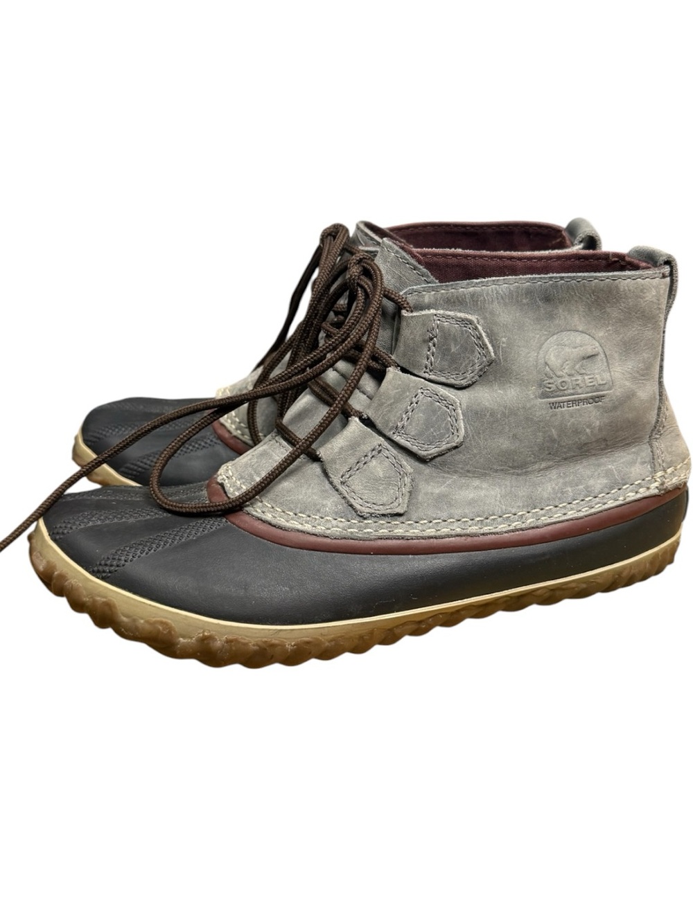 Sorel Womens 6.5 Waterproof Gray Leather Duck Boots Lace Up Ankle Boots